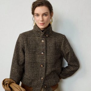 Woven Lapel Plaid Elegant Long Sleeve Casual Slim Jacket