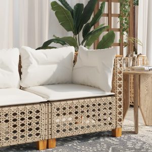 Garden Corner Sofa with Cushions Beige Poly Rattan