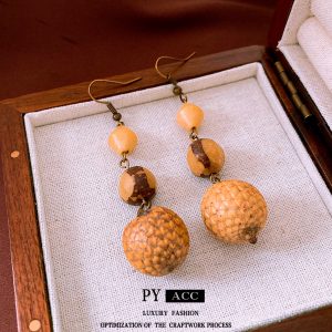 Retro Ethnic Style Resin Fruit Core Tassel Earrings Fashion Design Sense Niche Accessories