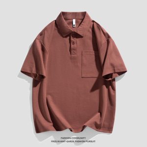 New Heavy Solid Color Pocket Polo Shirt Men's Elbow-sleeved Top Work Clothes