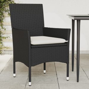 Garden Chairs with Cushions 2 pcs Black Poly Rattan