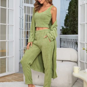 Half Flannel Three Piece Set Green