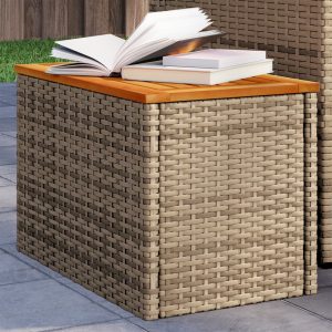 Garden Side Tables 2 pcs Beige 55x34x37 cm Poly Rattan Wood