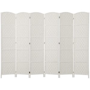 Room Divider, 6 Panel Folding Privacy Screen, 6FT Tall Portable Weave Partition Wall Divider For Bedroom, White