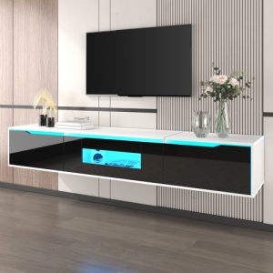 TV Cabinet, High-gloss TV Cabinet, Matching Colours In White And High-gloss Black, With Colour-changing LED Lights.only Front Cabinet Door High-gloss
