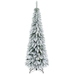 6' Artificial Slim Flocked Christmas Trees, With Snow Frosted Branches, Downswept Shape, Steel Base