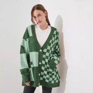 Trend Loose Slim Fit Printed Checks Knitwear