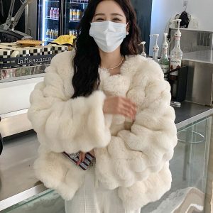 Environmental Protection Rabbit Fur Short Coat Women's Thickened Warm