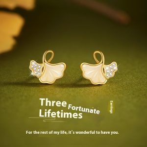 Niche Design Ancient Style Sansheng Apricot Hetian Jade Ear Studs