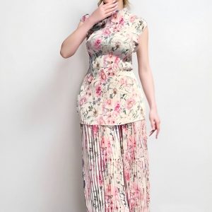 Long Sleeve Printed Chiffon Dress High Waist