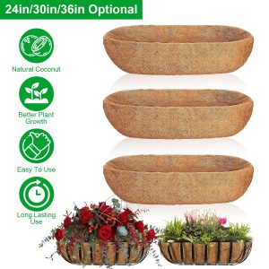 3Pcs Trough Coco Liners For Planters Coconut Coir Planter For Window Box Hanging Trough Basket Half Moon Planter Liner Replacement For Garden Fence Flower Vegetable
