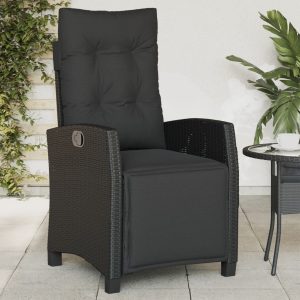 Garden Chair with Footrest Adjustable Black Poly Rattan