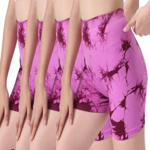 4 PACK Women Workout Shorts Tie Dye Womens Gym Scrunch Butt Lifting Workout Shorts