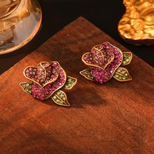 Light Luxury Diamond Rose Flower Fashionable Temperamental All-match High-grade Ear Studs