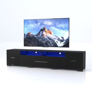 TV Console With Storage Cabinet Modern Entertainment Center 31 Modes Changing Lights