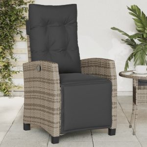 Garden Chair with Footrest Adjustable Grey Poly Rattan
