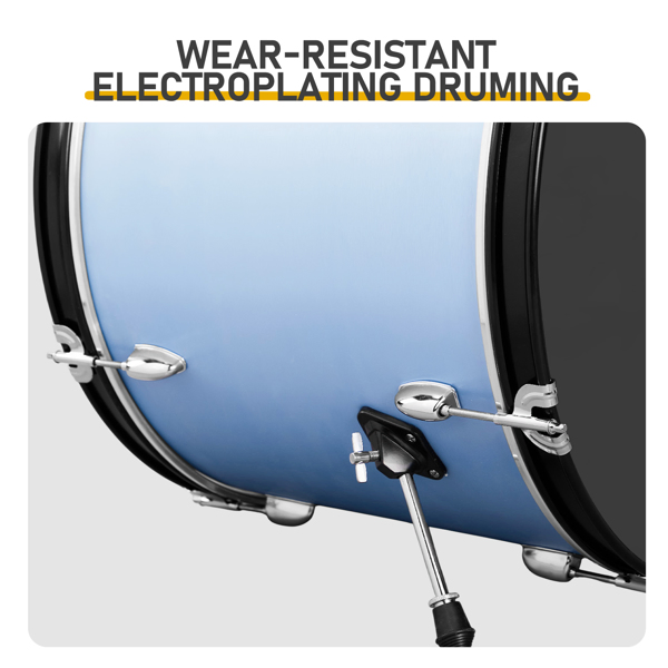 Full Size Adult Drum Set 5-Piece Blue with Bass Drum, two Tom Drum, Snare Drum, Floor Tom, 16