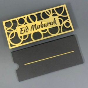 Golden Mirror Acrylic Eid Mubarak Envelope  Elevate Your Gift-Giving Experience