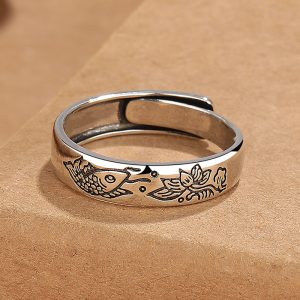 Vintage Lotus Carp Ring Simple Personality Ethnic Style