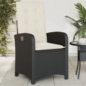 Garden Chair Adjustable with Cushion Black Poly Rattan