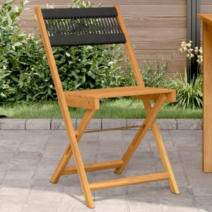 Bistro Chairs 2 pcs Black Solid Acacia Wood and Cord