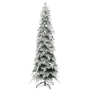 7ft Pencil Flocked Artificial Christmas Tree With 800 Branch Tips, Auto Open And Steel Base, Green