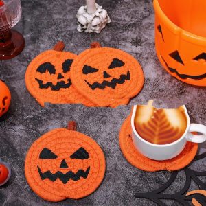 Halloween Pumpkin Modeling Coaster Cotton String Woven Table Decoration Bowl Dish