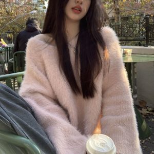 Women's Pure Color All-matching V-neck Off-shoulder Pullover