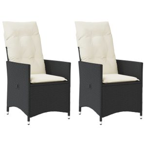 Garden Chairs with Cushions 2 pcs Adjustable Black Poly Rattan