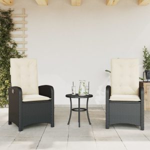 Garden Chairs with Cushions 2 pcs Adjustable Black Poly Rattan