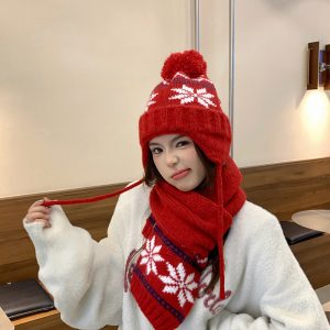 Autumn And Winter Christmas Fur Ball Snowflake Warm Hat Ear Protection Sweet