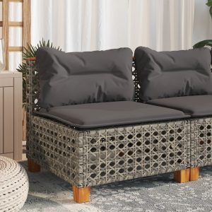 Garden Sofa without Armrests with Cushions Grey Poly Rattan