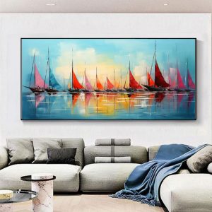 Handmade Oil Painting Canvas Wall Art Decoration Contemporary Abstract Sailing Sea View Smooth Sailing Landscape Home Living Room Decor Rolled Frameless Unstretched Painting