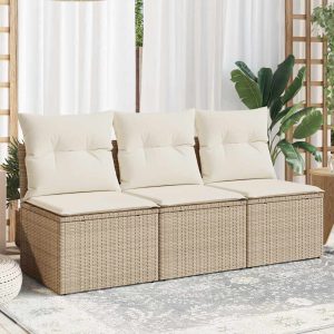 Garden Sofa with Cushions 3-Seater Beige Poly Rattan