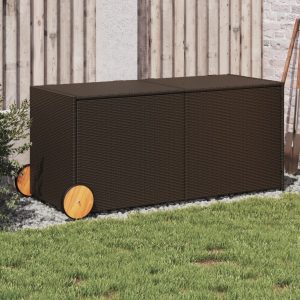 Garden Chest with Wheels Brown 283L Poly Rattan