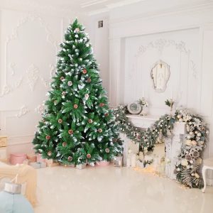 Christmas Tree 7FT 1350 Branch Flocking Spray White Tree Plus Pine Cone