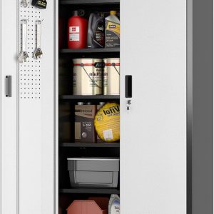 Aobabo Upgrade Metal Garage Storage Cabinet With Wheels And Pegboards, 5 Adjustable Shelves Steel Storage Cabinets For Home,Warehouse,Garage,Assembly Required,Black And Sliver