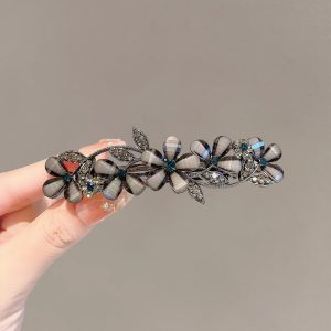 High-grade Black Rhinestone Colored Glaze Flower Spring Clip