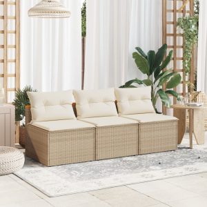 Garden Sofas without Armrests with Cushions 2 pcs Beige Poly Rattan