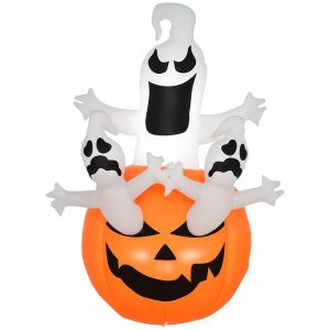 6FT Tall Halloween Inflatable Jack-O-Lantern And Ghosts, Outdoor Blow Up Yard Decoration With Pumpkin Lantern And LED Lights For Garden, Lawn, Party, Holiday