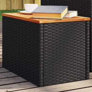 Garden Side Tables 2 pcs Black 55x34x37cm Poly Rattan Wood