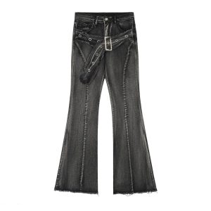 Jeans Women's Frayed Flared Pants Stretch Pants