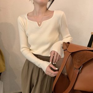 Slim Fit Square Collar Niche Female Knitting Sweater