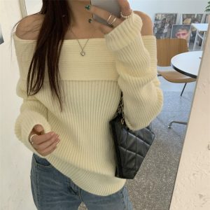 Off-shoulder Shoulder-baring Casual Sweater Women
