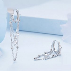Silver Earrings Tassel Electroplated Zircon Long