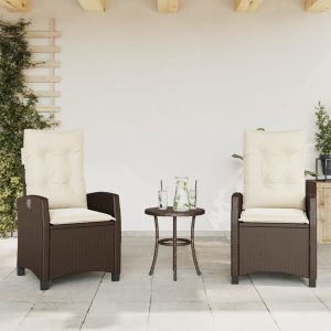 Garden Chairs with Cushions 2 pcs Adjustable Brown Poly Rattan
