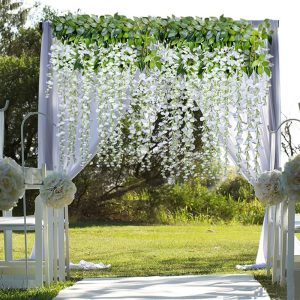12 Pcs 3.61 Ft Artificial Wisteria Flowers Vine Ratta Hanging Garland Silk Flowers String Garden Floral
