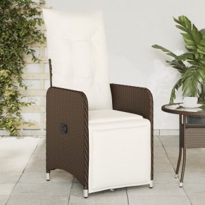 Garden Chairs with Cushions 2 pcs Adjustable Brown Poly Rattan