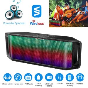 1Pc LED Wireless Speaker Dynamic Multicolor Hands-free FM Radio USB MMC Reading Aux In For Party Camping Travel