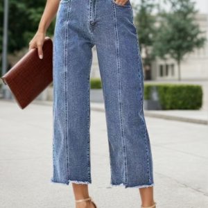 2025 New Women's Fashionable Casual Plus Size Jeans, High Waist Wide Leg 7-inch Straight Leg Jeans, Suitable For Various Clothing, Women's Plus Size Women's Clothing